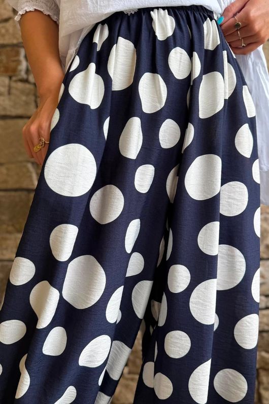 Basso Big Dot Balloon Cuff Pant Navy & White